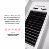 Eyelash extension tray with customer review on a white background