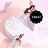 Empty Lash bottle with rose gold pump labeled for free