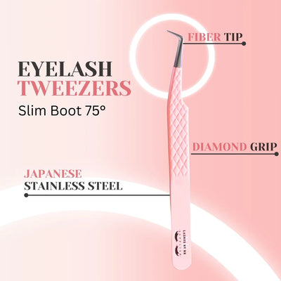 Pink Volume Lash Tweezers – Slim Boot 75°